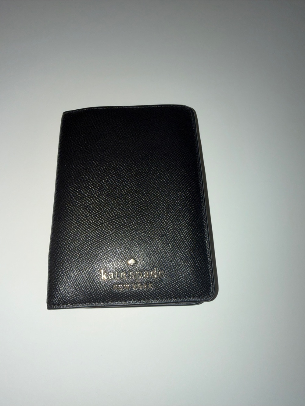 kate spade Black Textured Leather Passport Case with Gold Logo